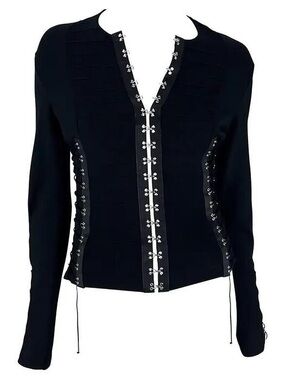Vintage JOHN GALLIANO S/S 2003 Hook Eye Lace Up Knit Cardigan Sweater in Black